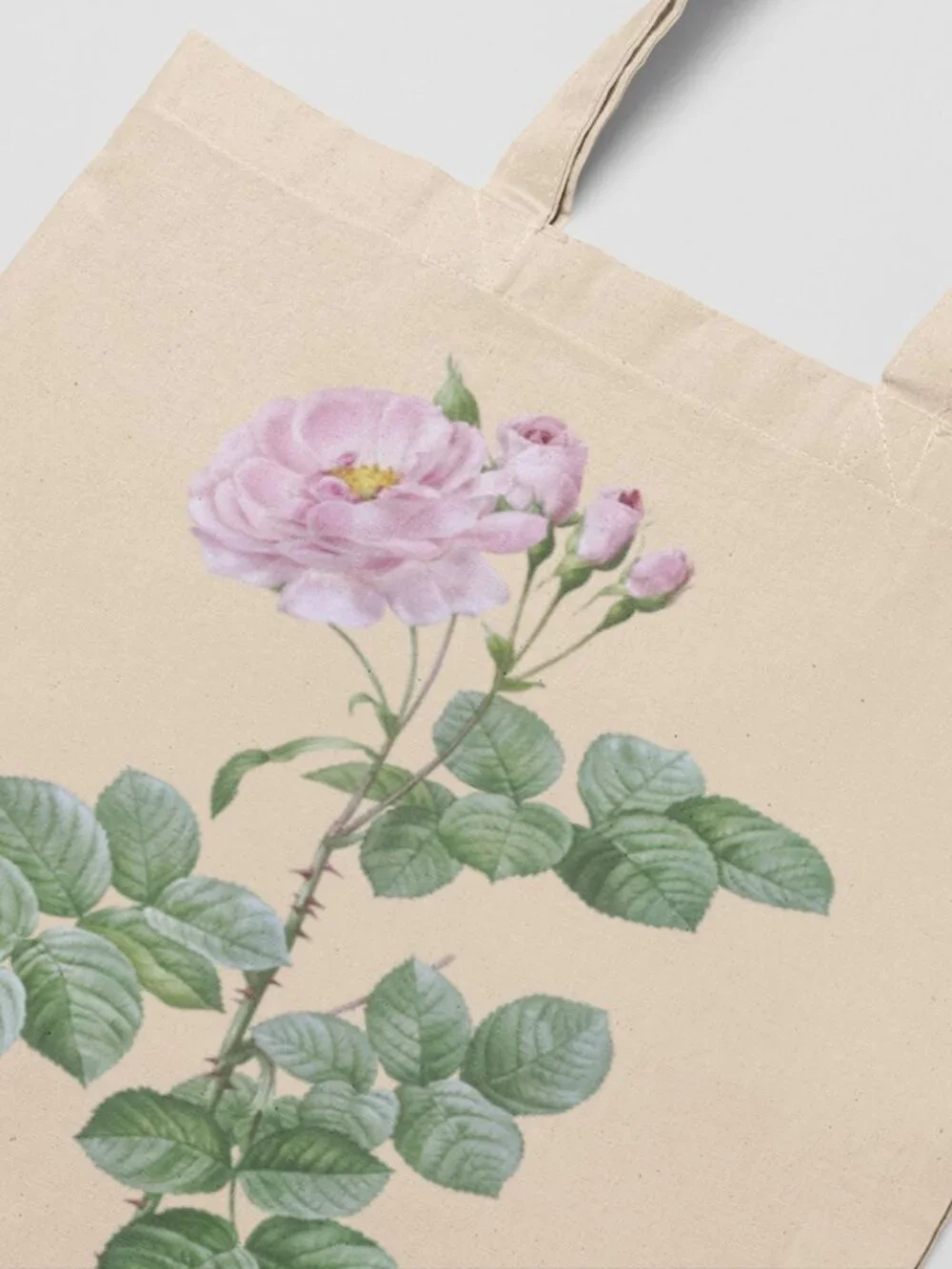 Damask Rose Vintage Floral Print Graphic Canvas Tote Bag